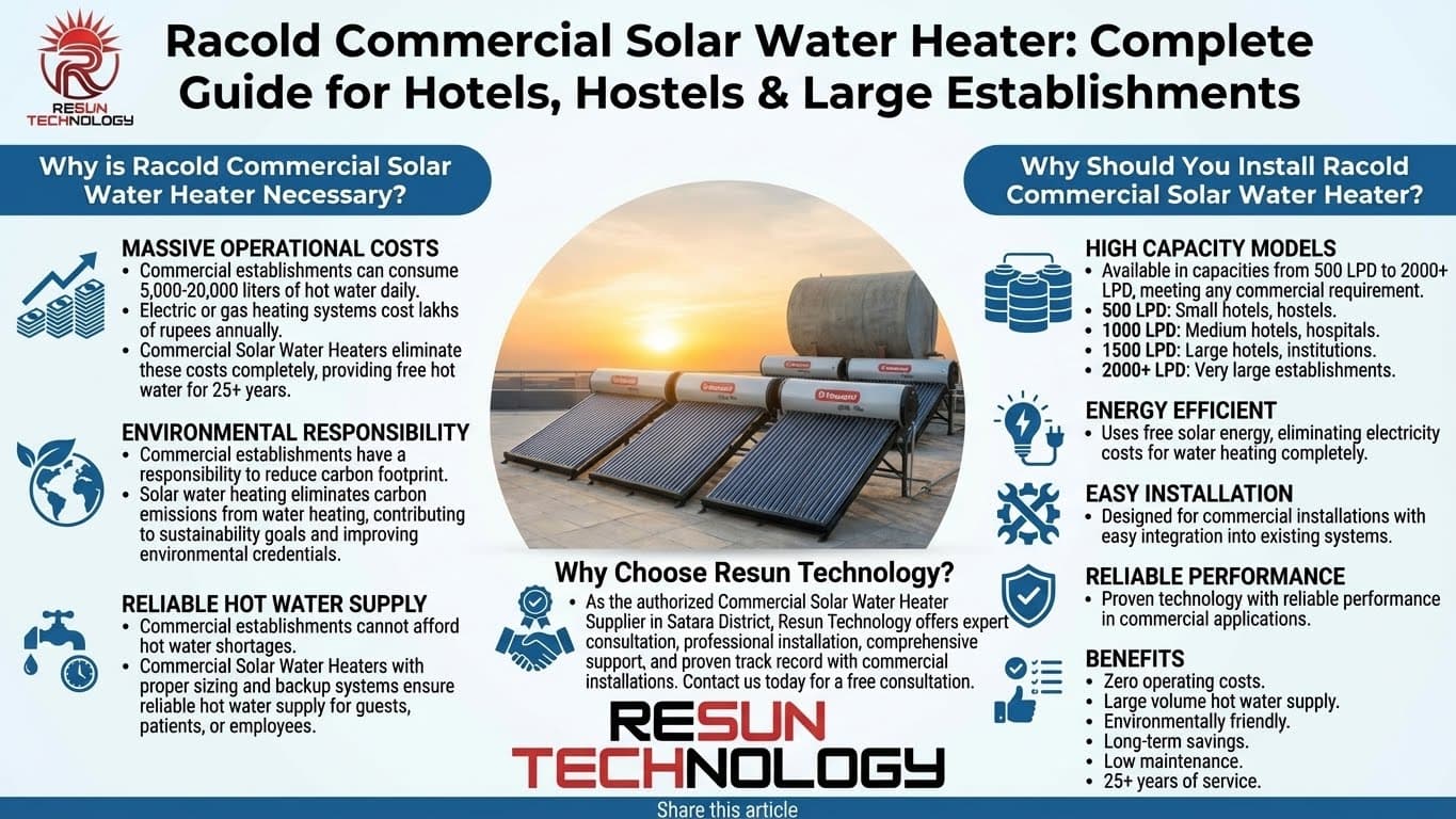 Racold Commercial Solar Water Heater: Complete Guide for Hotels, Hostels & Large Establishments