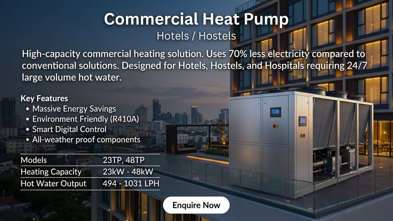 Commercial heat pump equipment for an industrial hot water system